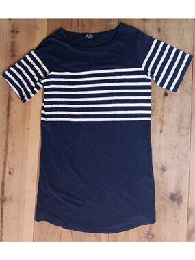 A P C Rue Madame Paris Striped T-Shirt Womens XS APC Navy Stripe Long Cotton